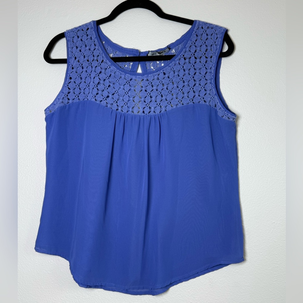 White House Black Market Periwinkle Lace Yoke Sleeveless Top